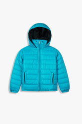 Kids Turquoise Puffer Jacket | Lightweight Hooded Winter Coat | Warm & Cozy Outerwear